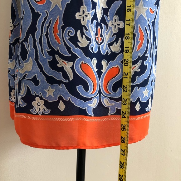 Rose & Olive summer pullover top, blue & orange, size small. Tassel tie in front - Picture 5 of 6